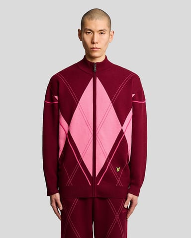 Lyle & Scott Argyle Strick-Trainingsjacke - Burgunderrot