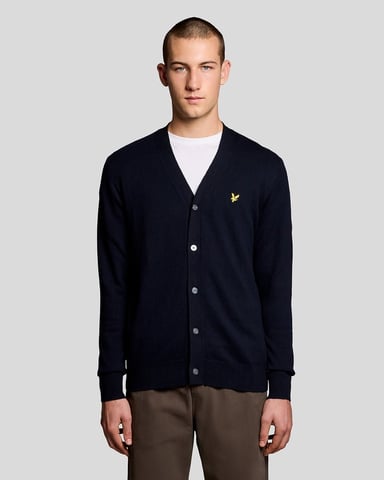 Lyle & Scott Cardigan aus Baumwollmerino mit V-Ausschnitt – Marineblau