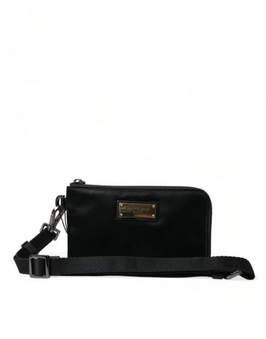 Schwarze Nylon-Logo-Plakette Schlüsselring Tasche Clutch Bag