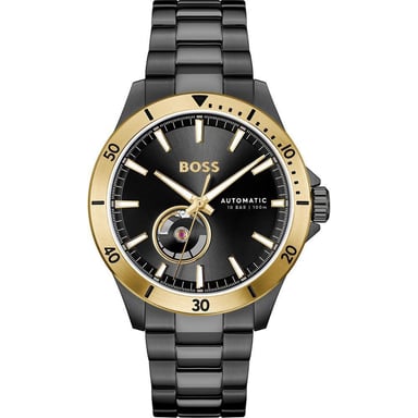 Schwarze Edelstahl-Armbanduhr