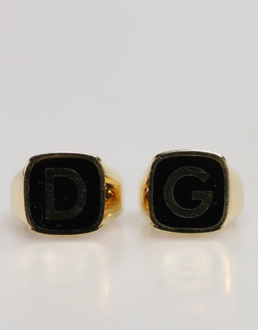 Goldfarbene Echtmessing Schwarze Emaille 'DG' Verstellbare Ringe