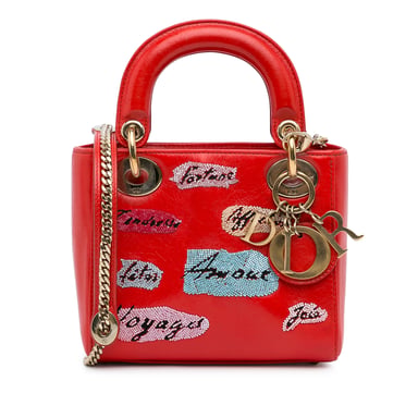 Dior Pre-owned Lady Dior Mini Tasche, bestickt - Rot