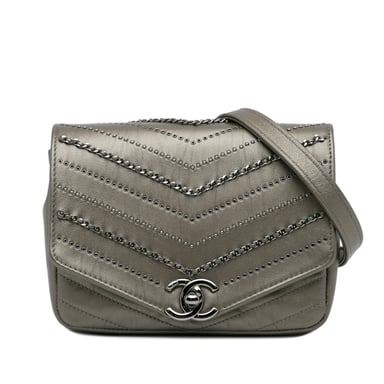 Chanel 19 Umhängetasche Grau Leder