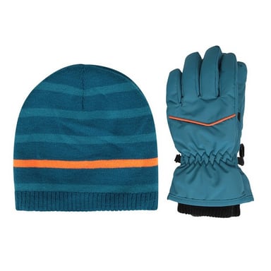 Mountain Warehouse - Hut- und Handschuh-Set für Kinder, Isotherm, Leine (Blau)
