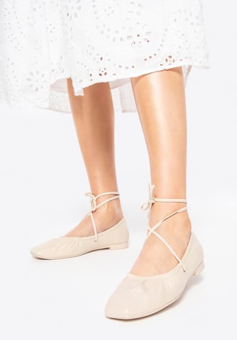 Wittchen Damen-Ballerinas aus echtem Leder mit Bändern, beige, Naturleder