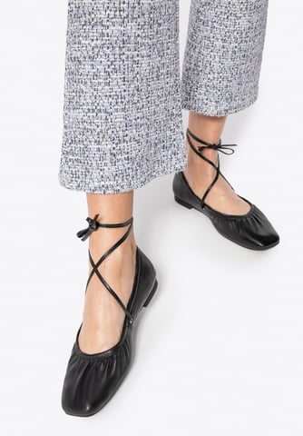 Wittchen Damen-Ballerinas aus echtem Leder mit Bändern, schwarz, Naturleder
