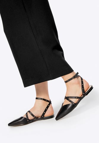 Wittchen Damen-Ballerinas aus Leder mit Metallic-Akzenten, Schwarz, Naturleder