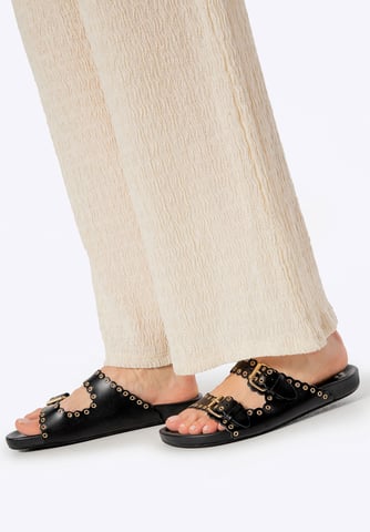 Wittchen Damen-Flip-Flops aus Leder mit Zierriemen, Schwarz, Naturleder