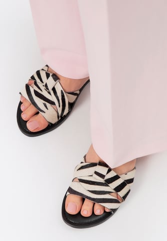 Wittchen Damen-Flip-Flops aus Leder mit Animal-Print in Schwarz und Beige