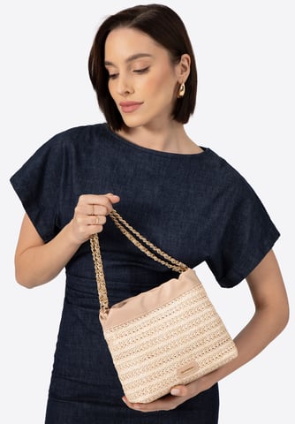 Wittchen Damen-Umhängetasche aus gewebtem Material mit Ketten, Beige