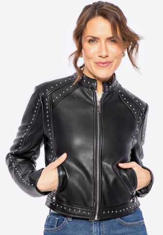 Wittchen Damen-Öko-Lederjacke mit glänzenden Nieten, schwarz