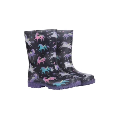 Mountain Warehouse - Kinder Gummistiefel "Splash", Einhorn und Regenbogen (Schwarz)