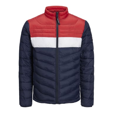 Herrenjacke der Marke Jack & Jones. Die Jacke ist aus hochwertigem Polyester gefertigt. Marke: Jack & JonesModellname: Hero Puffer CollarKategorie: Herrenmantel WinterMaterialien: PolyesterFarben: blau, weiß, rot
