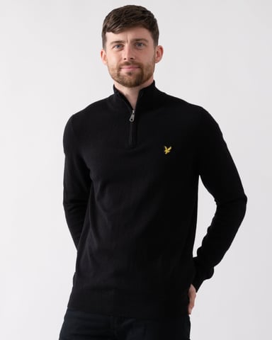 Lyle & Scott � Pullover aus Baumwollmerinowolle mit 1/4-Rei�verschluss in Schwarz