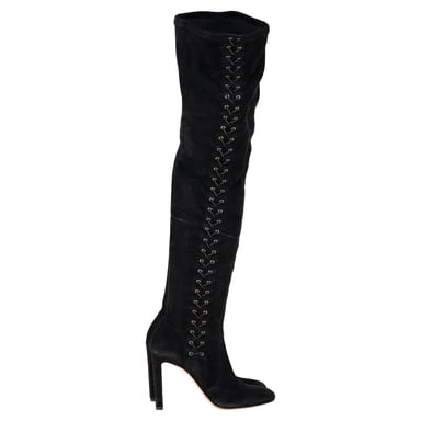Jimmy Choo Marie 100 Knielange Stiefel aus schwarzem Wildleder
