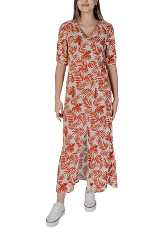 Blatt-Print Maxikleid V-Ausschnitt Kurzarm