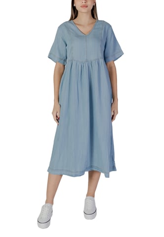 Lässiges Denim-Kleid Kurzarm V-Ausschnitt