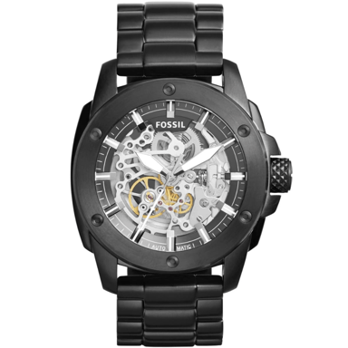 Fossil ME3080 Automatik-Skelett-Herrenuhr, 50 mm schwarzes Edelstahl