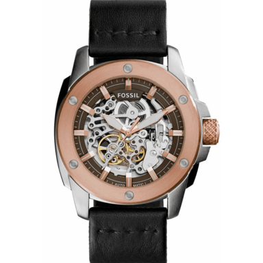 Fossil Machine ME3082 Automatik-Skelett-Herrenarmbanduhr — 50 mm schwarzes Leder