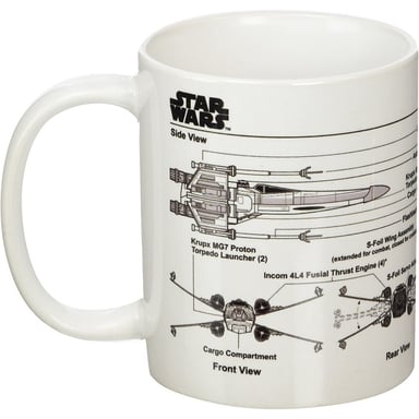 Star Wars - Kaffeebecher "X-Wing Fighter", Skizze (Weiß/Schwarz)