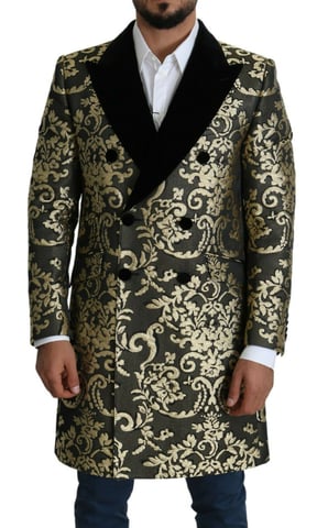 Brocade Doppelreihiger Mantel Gold und Schwarz