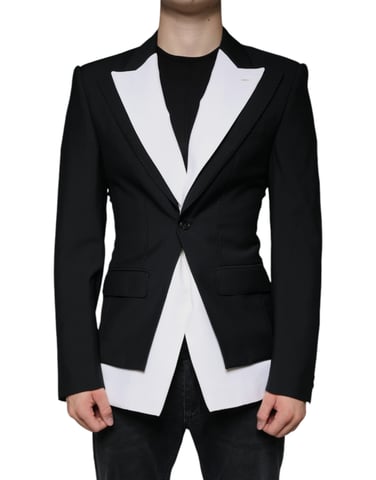 Kontrastbesatz-Blazer Schwarz und Weiß Jkt4073