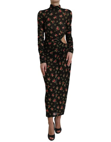 Blumenmuster Mesh Midi Kleid mit Ausschnitt