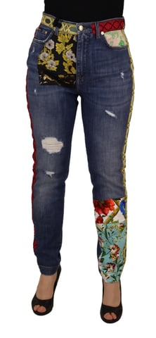 Dolce Gabbana Floral Patch Jeans mit distressed Denim