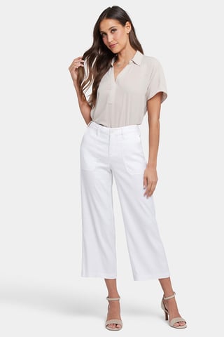 Weite Cargo Capri-Hose aus Stretch-Leinen | Optisches Weiß