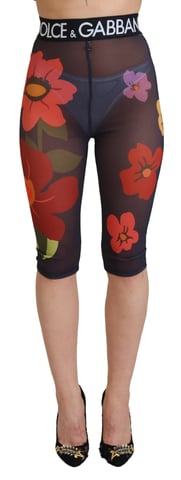 Dolce & Gabbana Florale Netz-Leggings, cropped - Marineblau