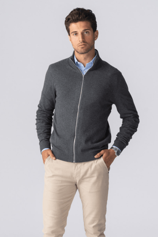 Pullover-Cardigan mit Reißverschluss – Anthrazit-Melange