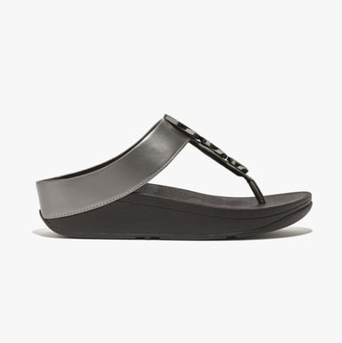 Fitflop Halo Perlen-Kreis Metallic Damen Zehensteg Pewter Schwarz