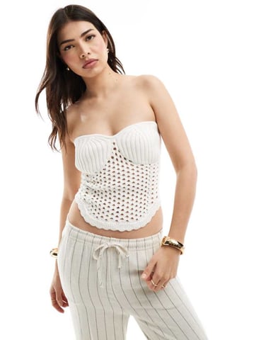 ASOS DESIGN virkad bandeau-top i krämvit