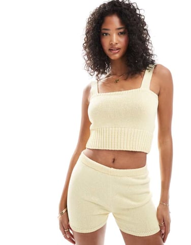 ASOS DESIGN stickad linne i koord i citron