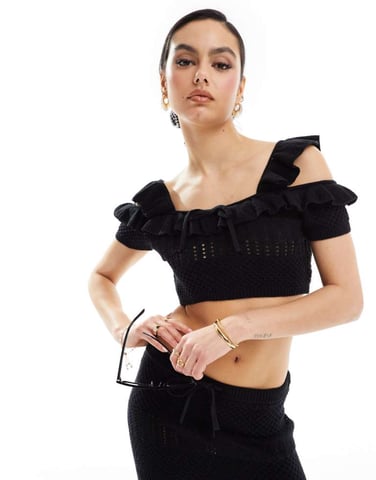 ASOS DESIGN stickad linne med knytdetalj i svart