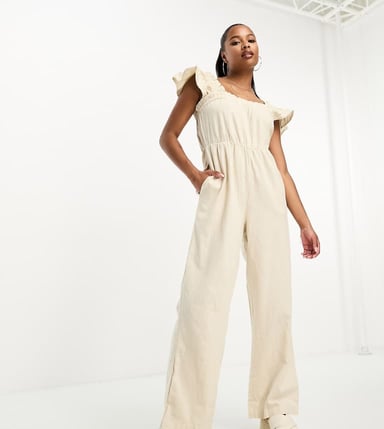 Vero Moda Petite linneoverall i stengrå