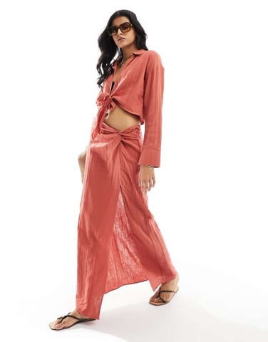 ASOS DESIGN cheesecloth sidoknut maxi kjol co-ord i terrakotta