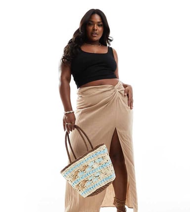 ASOS DESIGN Curve sidoknytt cheesecloth maxiskjorta i sten