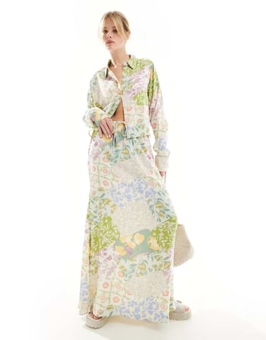 ASOS DESIGN maxi kjol med knytmidja i blandad blommönster