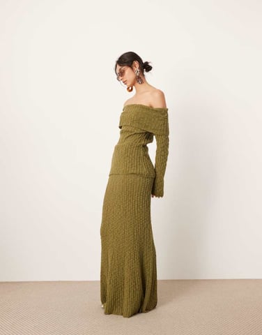 ASOS EDITION stickad full maxi kjol set i grön