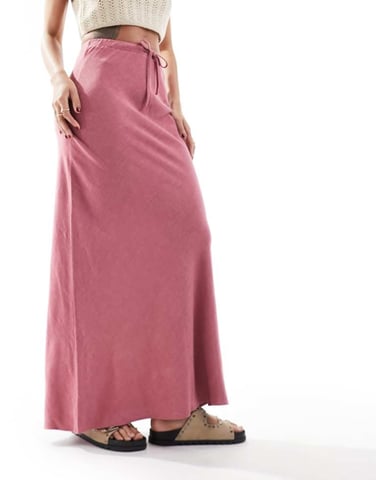 ASOS DESIGN linne-look midja knyt bias maxi kjol i rosa
