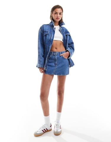 ASOS DESIGN denim skirt i mellanhav blå co-ord