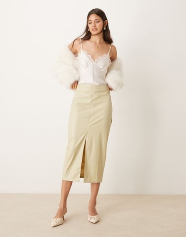 ASOS DESIGN läderlook midi blyertskjol i salvia