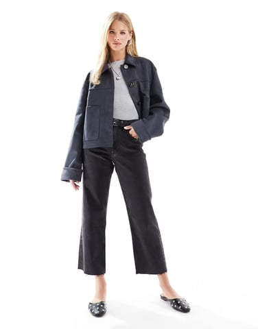 ASOS DESIGN ankelhöga raka benjeans i svart - SVART