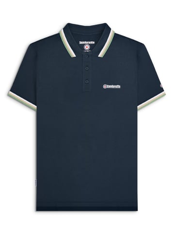 Herren Polo-Shirt in Marineblau mit weißen und steinfarbenen Dreifach-Paspelierungen