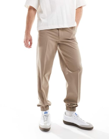 ASOS DESIGN smart raka joggers i stenfärg