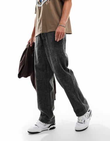 ASOS DESIGN baggy kordbyxor i tvättad blå
