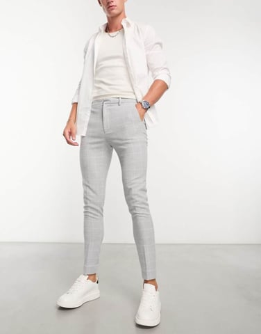 ASOS DESIGN super skinny ullblandning smarta byxor i grå rutmönster