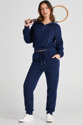 Kapuzenshirt mit Rippstrick und Jogginghose Set