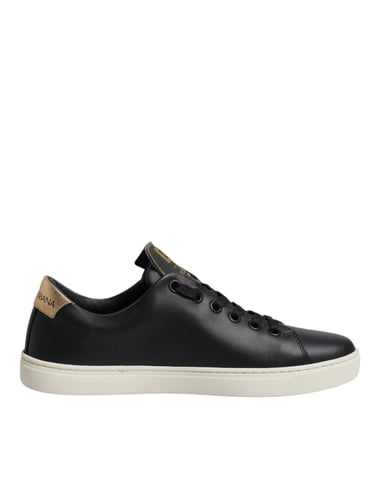 Dolce & Gabbana Schwarze Leder-Sneaker mit goldenem und rotem Herzdetail - Schwarz